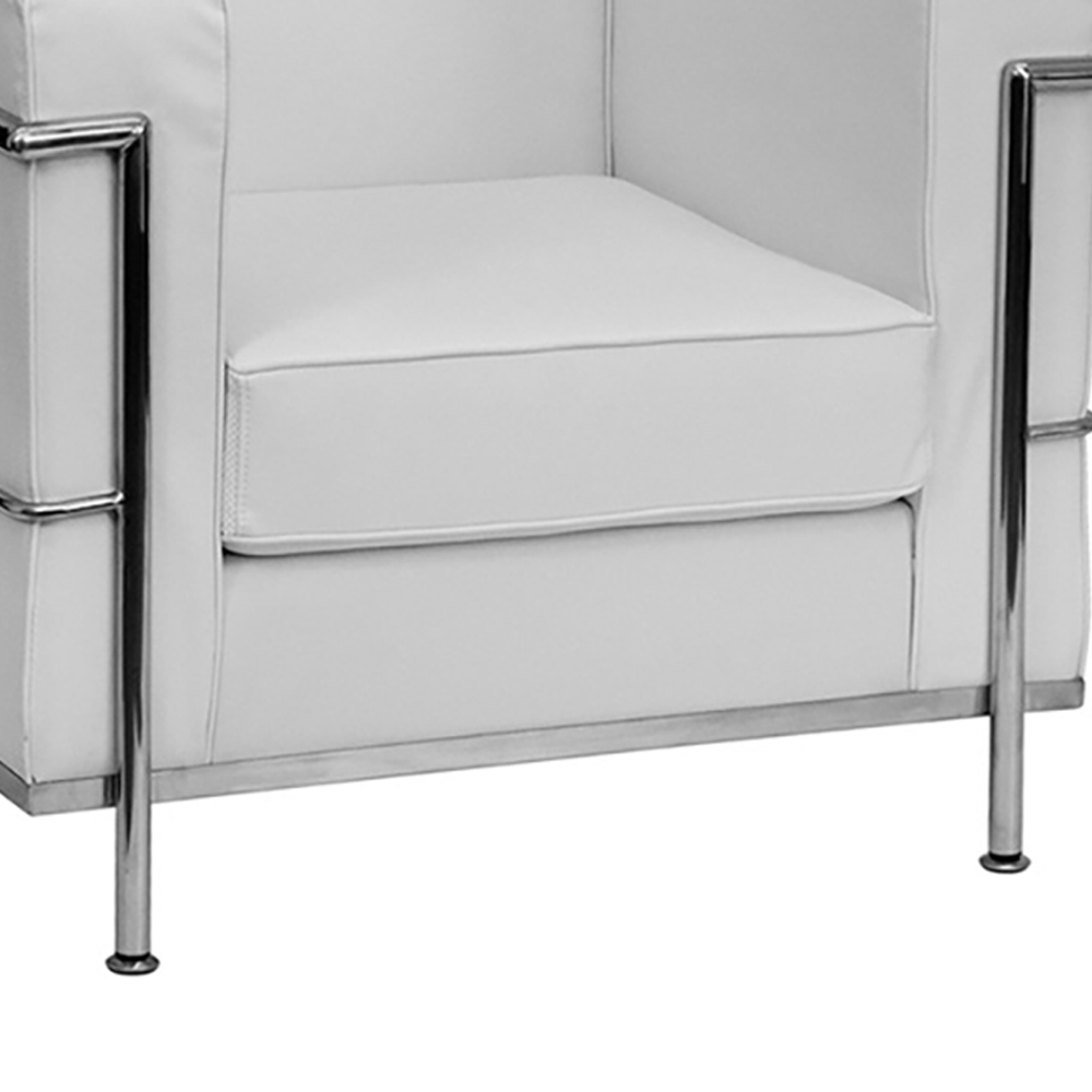 Industrial Accent Chair Leather Upholstered Accent Chair in Stainless Steel Frame window image