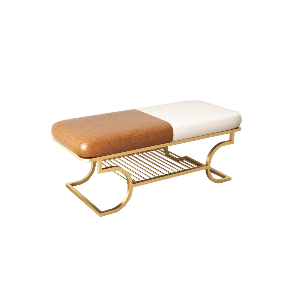 Modern Upholstered Bench Brown & White PU Leather Bench with Shoe Storage window image