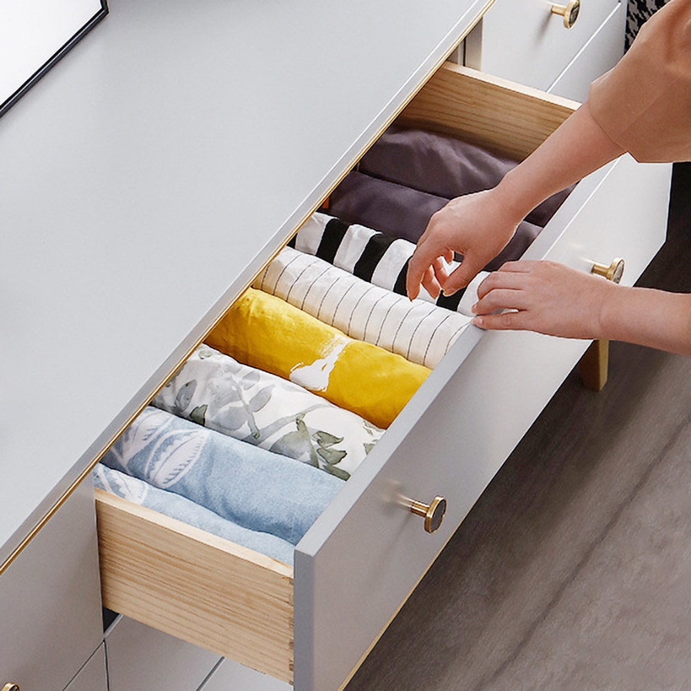 1500mm Grey Cabinet Bedroom Dresser with 9 Drawers in Gold window image