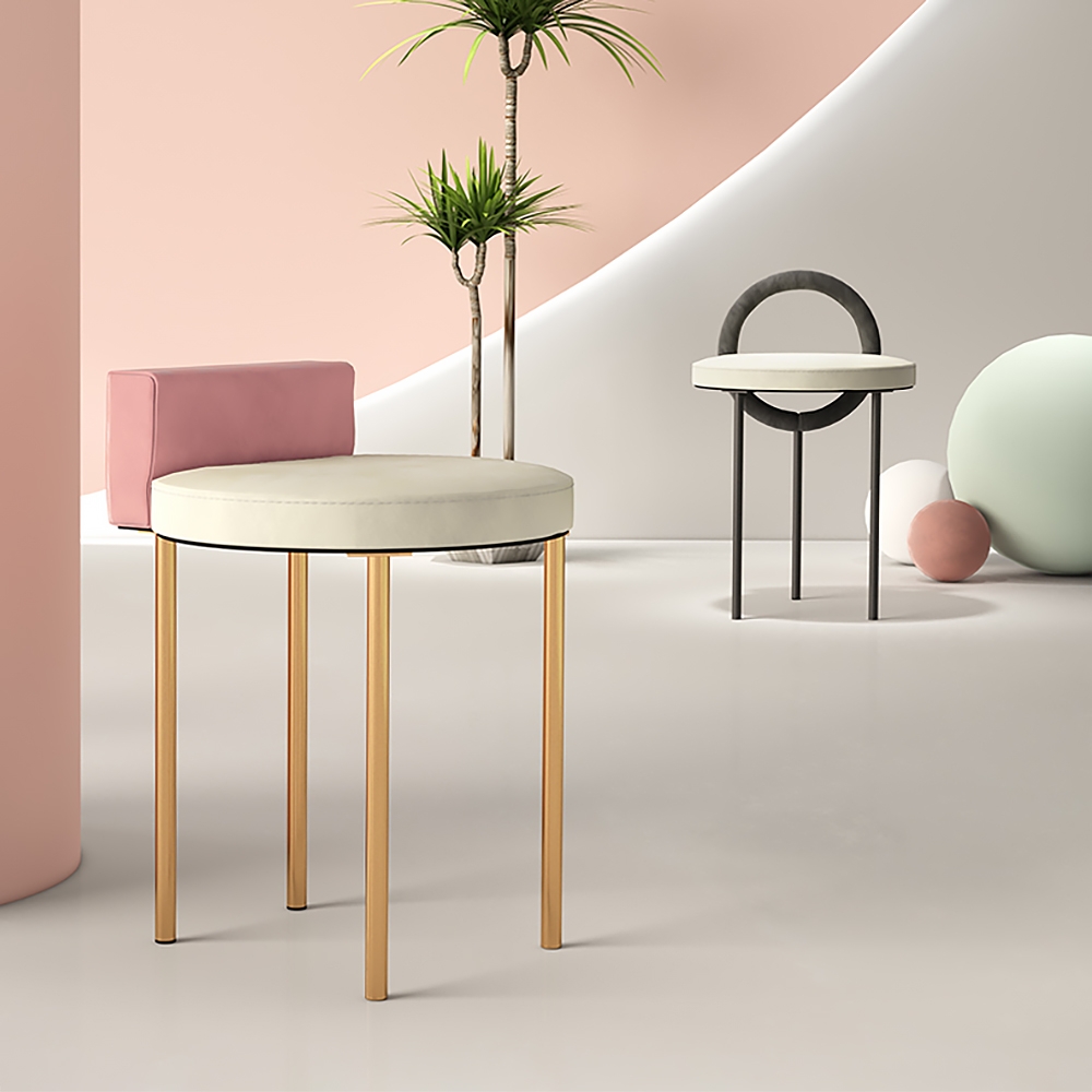 Pink Velvet Accent Chair Modern Upholstered Armless Chair with Metal Legs window image