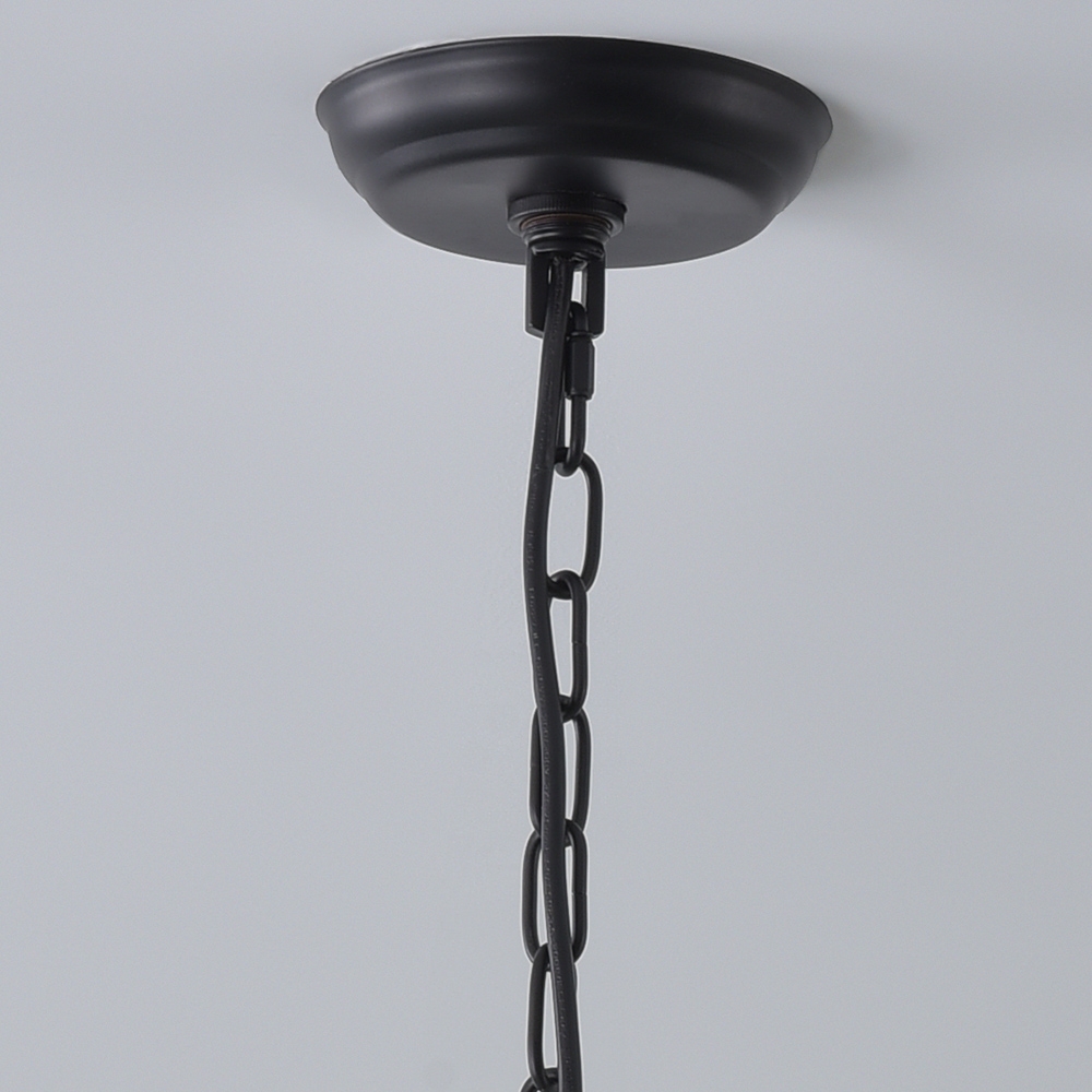 Rustic Farmhouse Style 1-Light White Wooden Bead Dome Shade Pendant Light Black Metal
