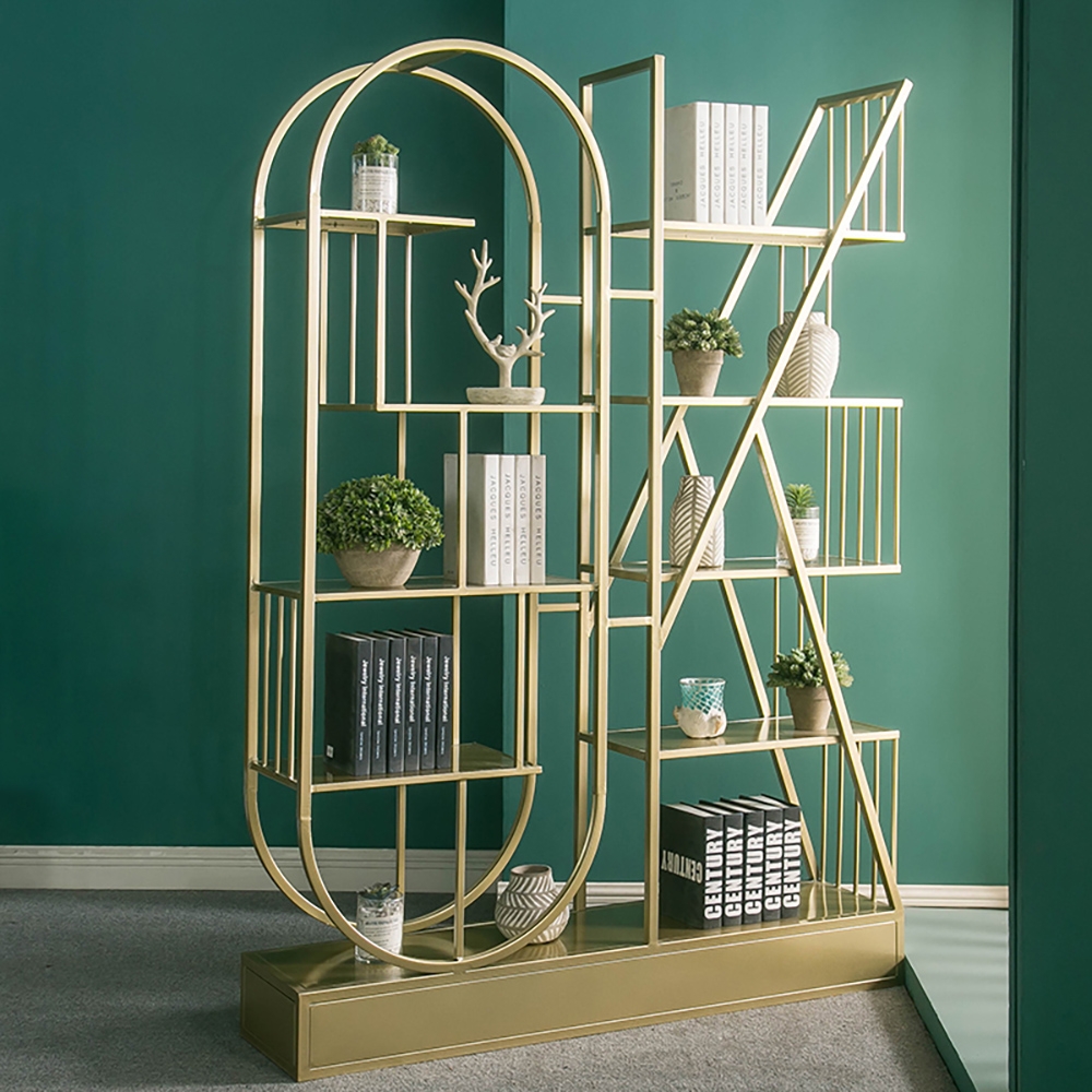 62" Modern 'OK' Freestanding Etagere Bookshelf in Golden Metal window image