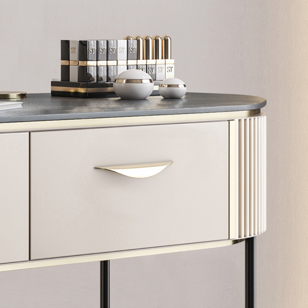 Nordic Off-White Makeup Vanity Sintered Stone Top with 2 Drawers for Storage in Black window image