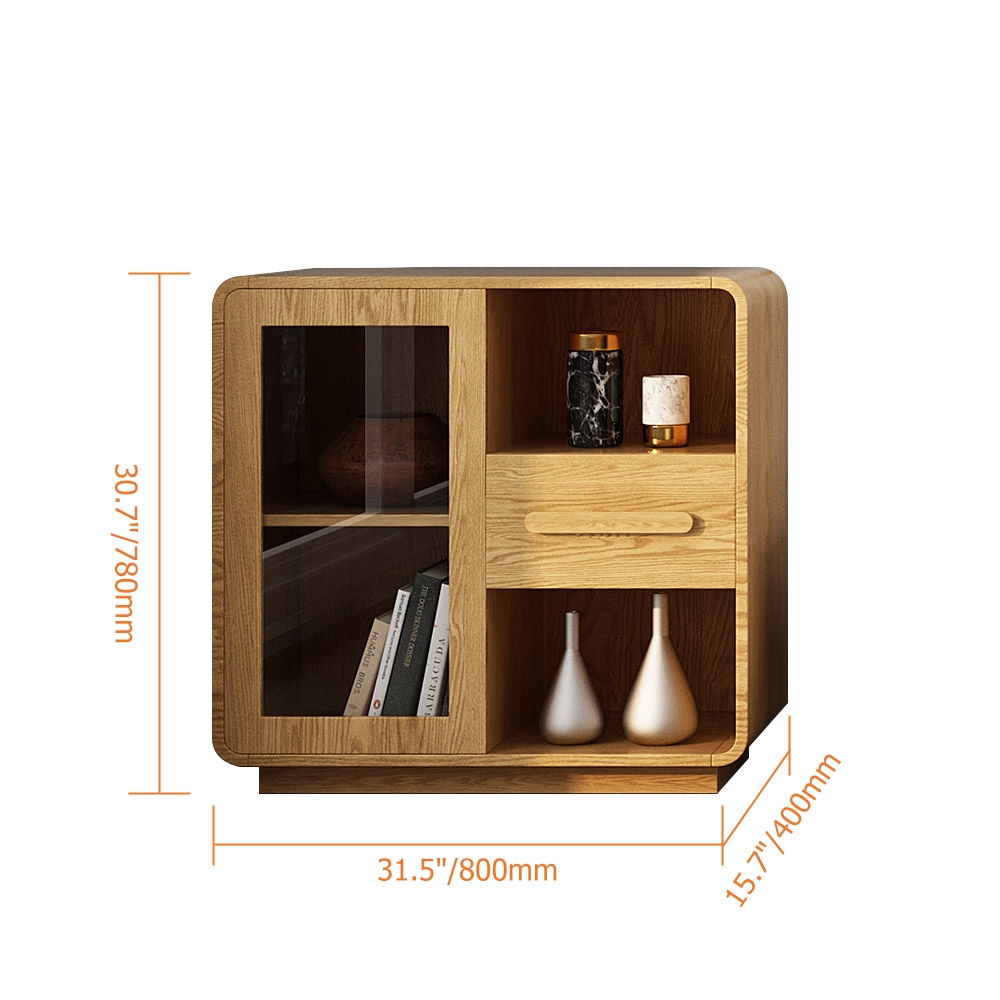 Armoire de rangement naturelle moderne avec porte et tiroir en bois massif image de fenêtre