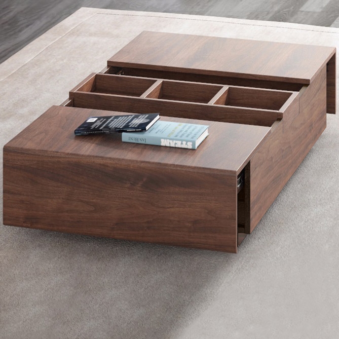 Coffee Table with Storage Wood Coffee Table with Tray Rectangular Coffee Table Mid-Century Walnut Accent Table window image