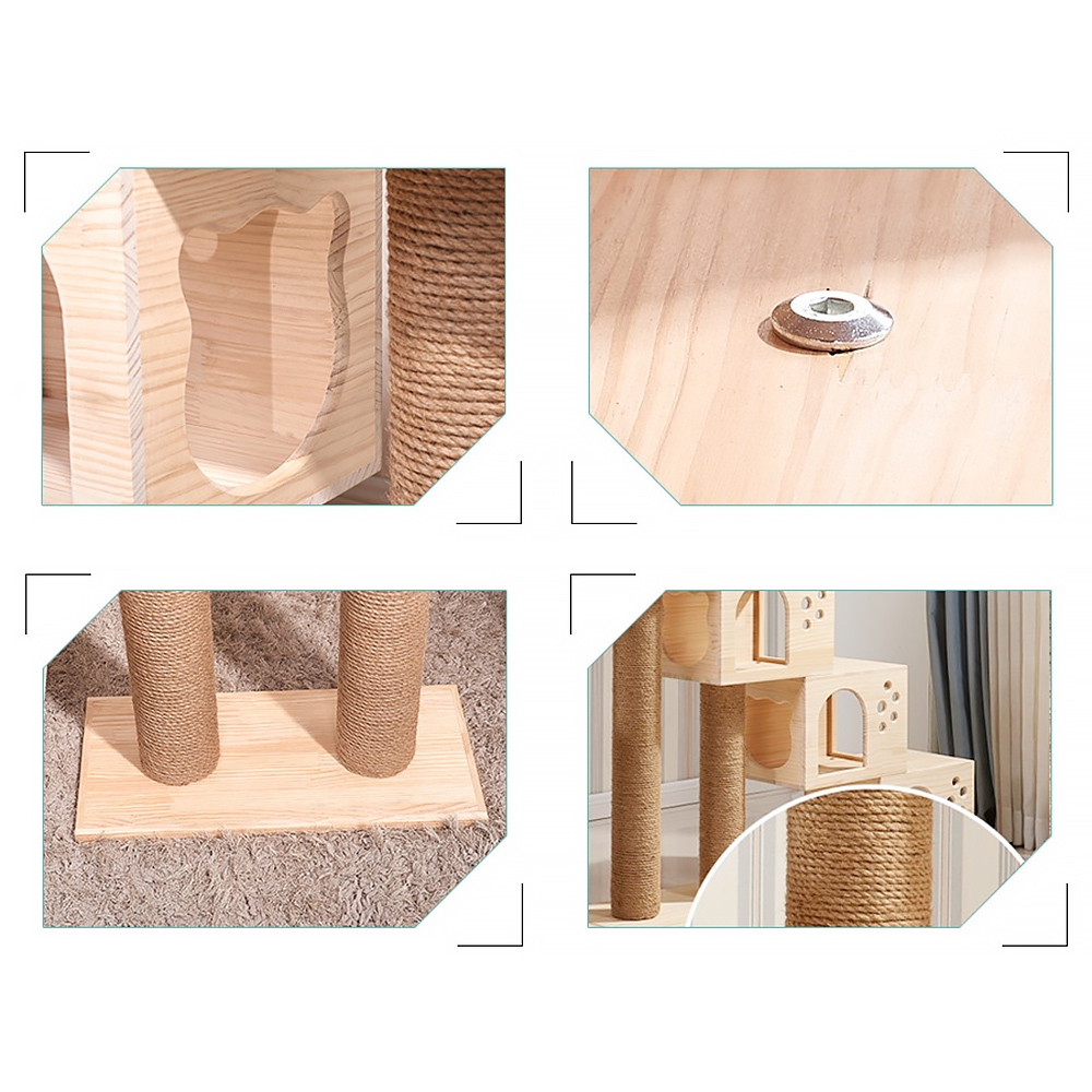 1300mm Multilevel Cat Tree Condo Pine Wood Cat Step Sisal Scratch Post window image