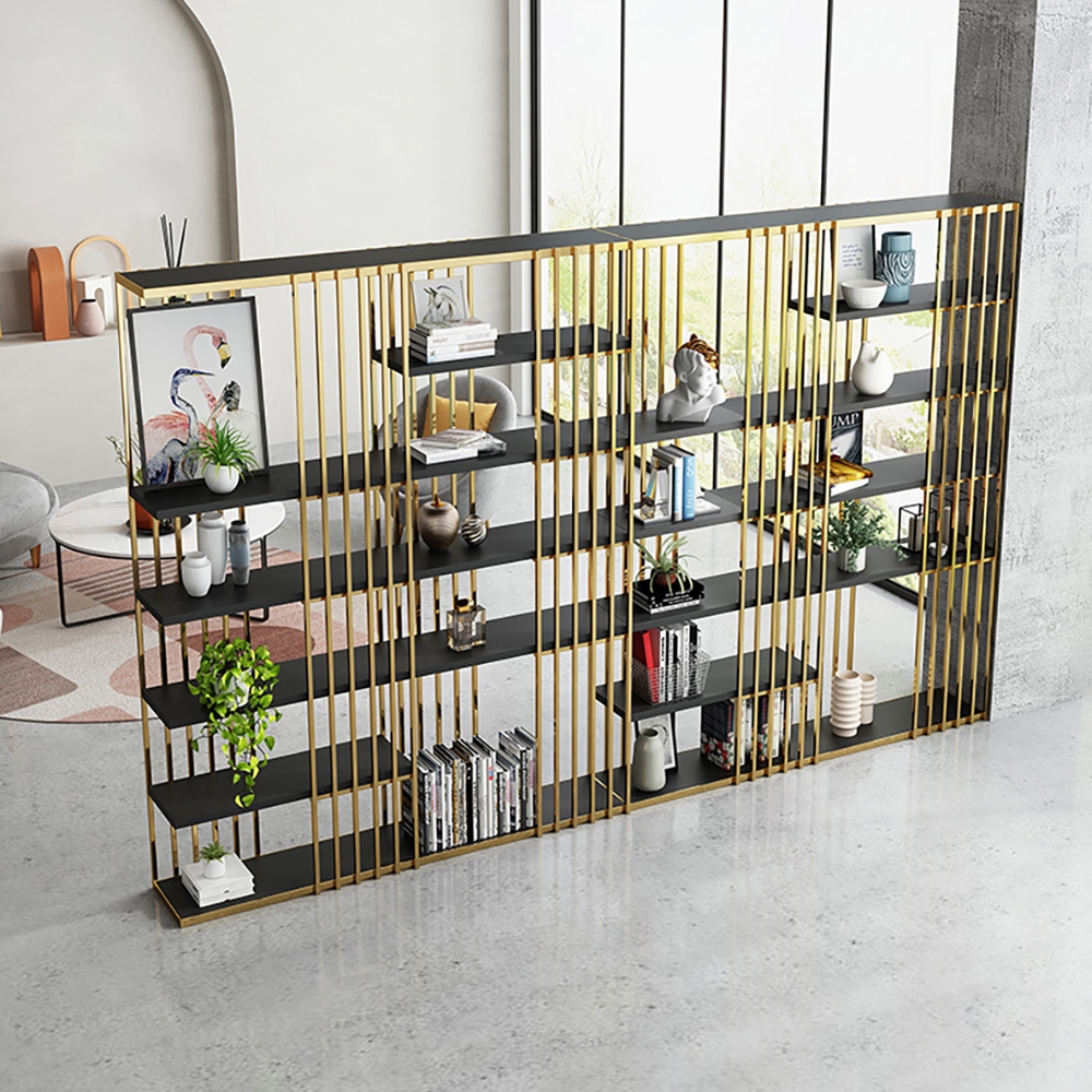 Modern Display 6-Tiered Etagere Bookshelf in Gold & Black window image