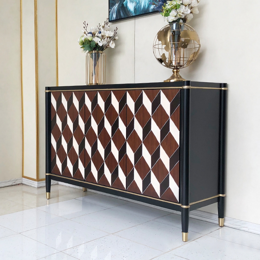 53" Nordic Black Sideboard Buffet Rectangular Cubic Patterns Surface Cabinet in Large window image