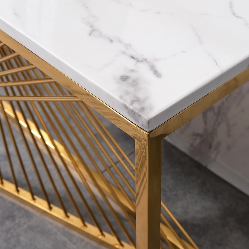 Modern 55" Rectangular Faux Marble Accent Entryway Console Table Stainless Steel Frame in Gold window image