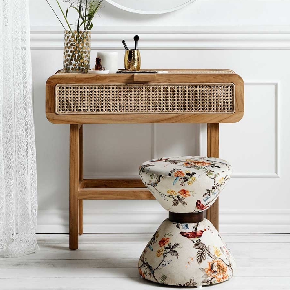 Rustic End Table with Storage Side Table Ash Wood & Rattan window image
