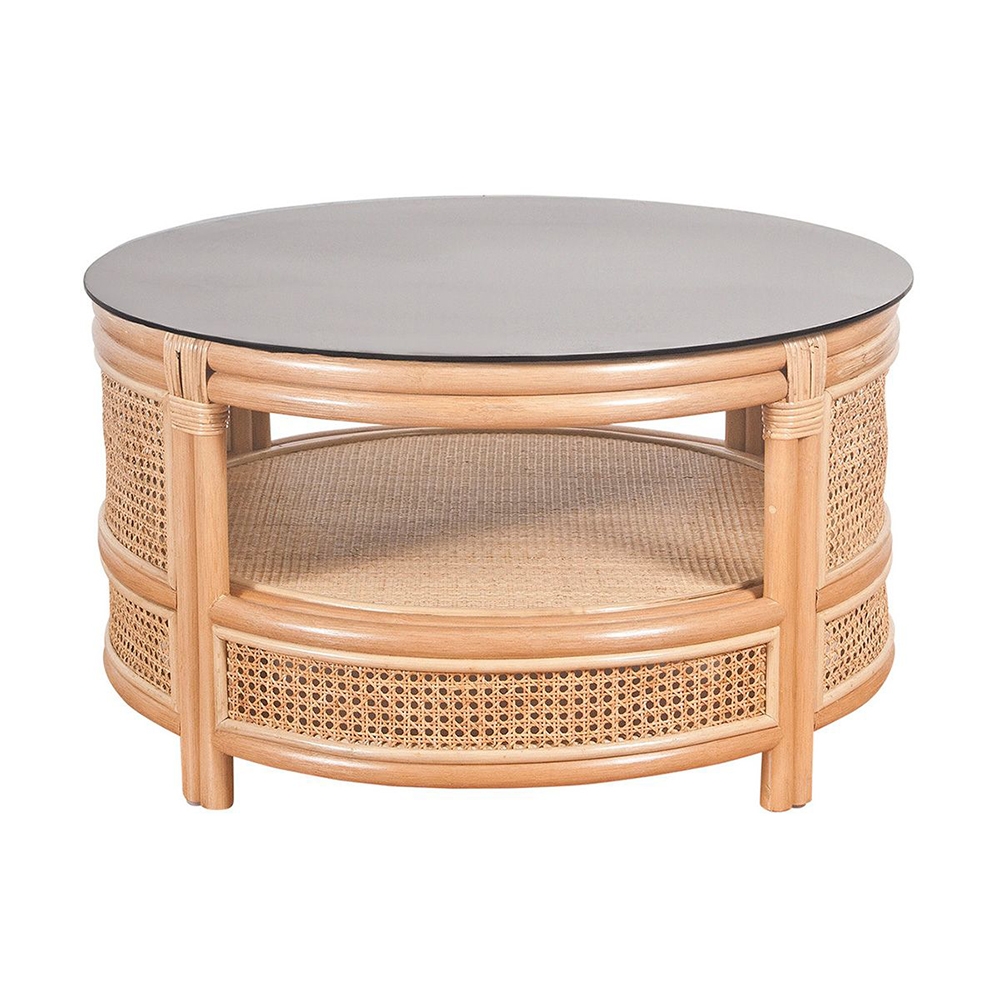 Rustic Coffee Table 2-Tiered with Storage with Tempered Glass Top window image