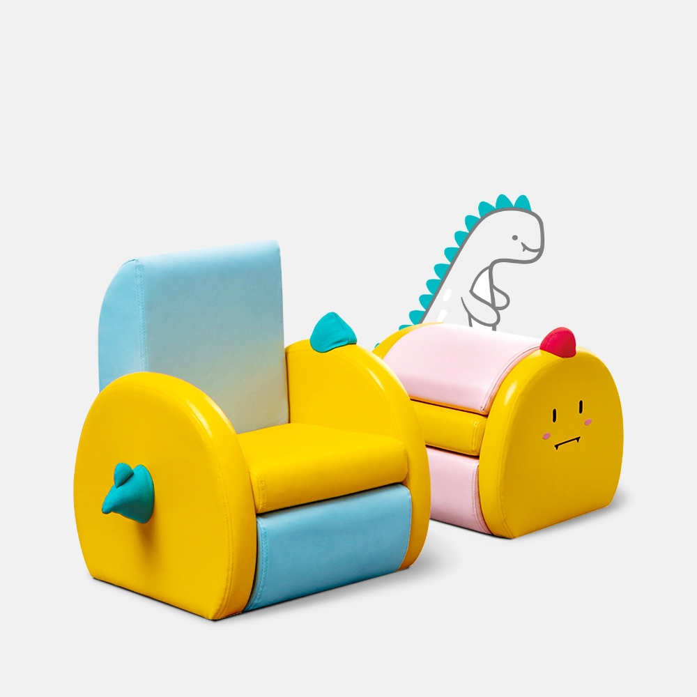 Foldable Kids Chair Yellow PU Leather Upholstery Storage Chair window image