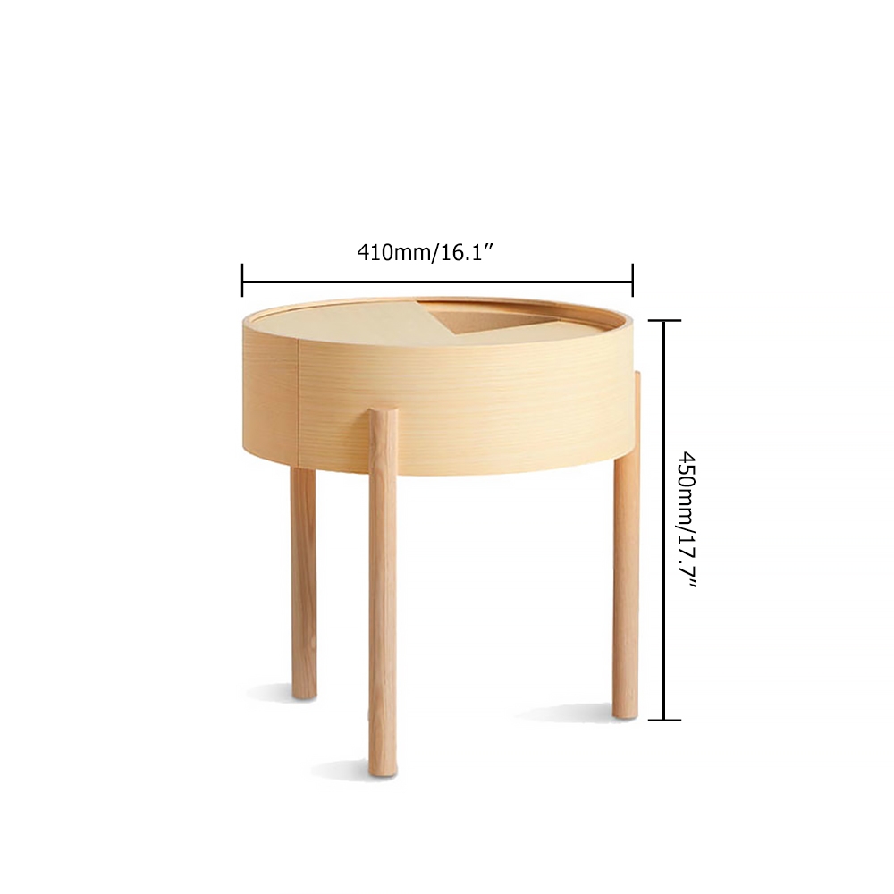 Farmhouse Natural Rotating Side Table with Hidden Storage Wood Round End Table window image