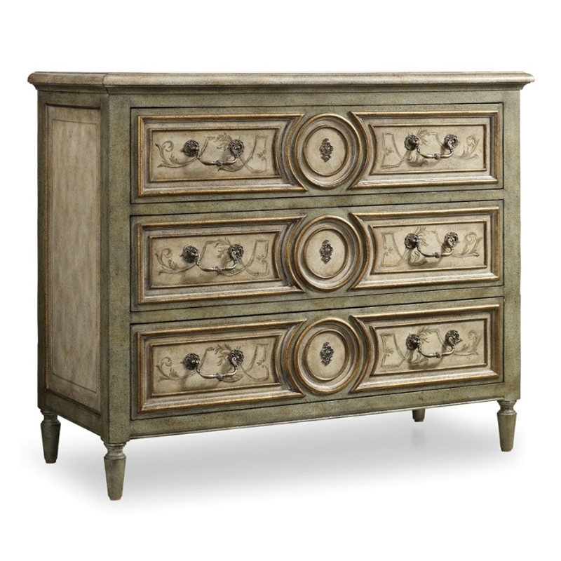 Rustic Vintage 46" Accent Cabinet 3 Drawers Chest Carved Wood Farmhouse ...