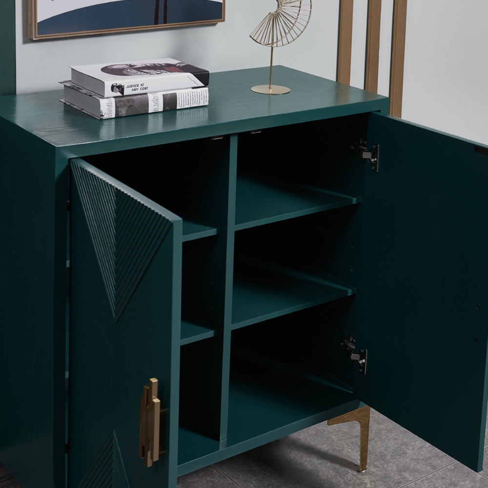 Wovuna 31" Green Shoe Cabinet Rectangle Shoe Storage with Doors and Shelves Gold Finish window image