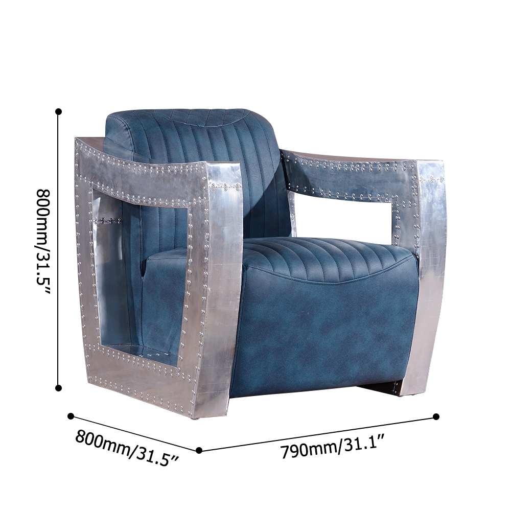 Industrial Accent Chair Leather Upholstered Accent Chair with Metallic Armrest window image