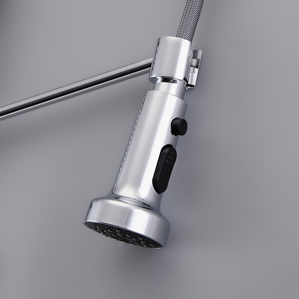 Contemporary Commercial Design Single Handle Dual Function Spring Pull-Out Kitchen Faucet in Chrome window image
