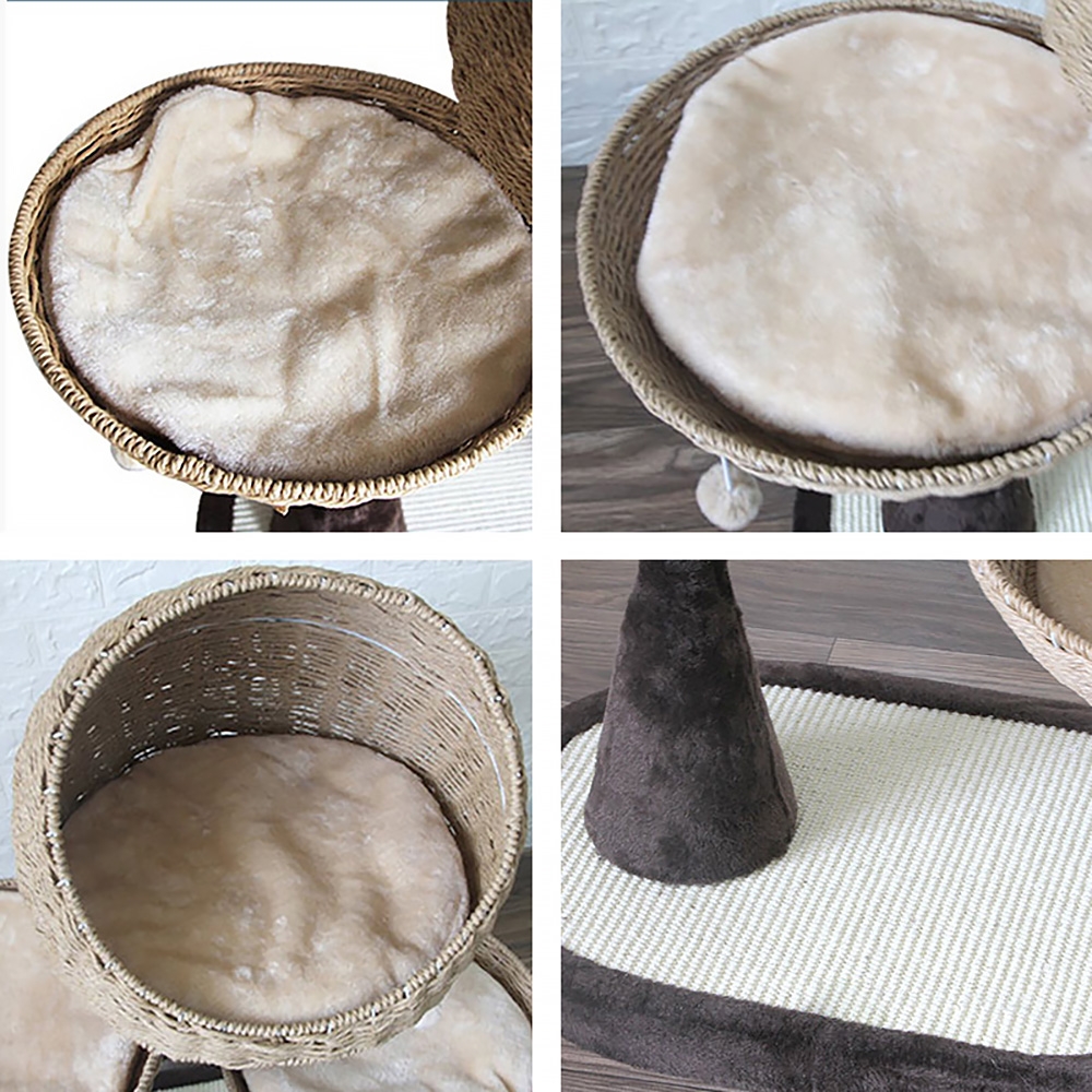 920mm Faux Fur Velvet Cat Tree Condo 3 Tier Woven Cat Bed and Perch window image