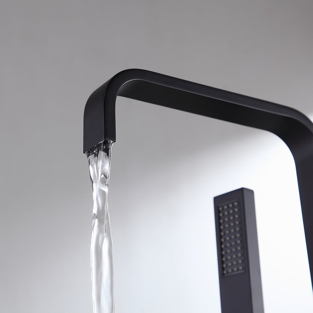 Dree Modern Matte Black Floor Mounted Freestanding Tub Faucet with Handheld Shower 1-Handle Solid Brass window image