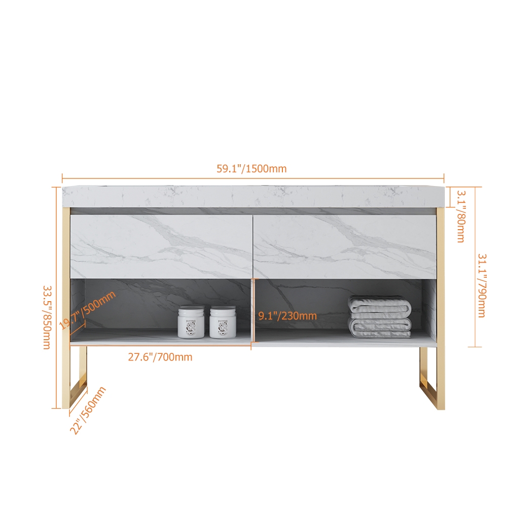 Modern White Double Sink Freestanding Bathroom Vanity Marble with Drawers window image