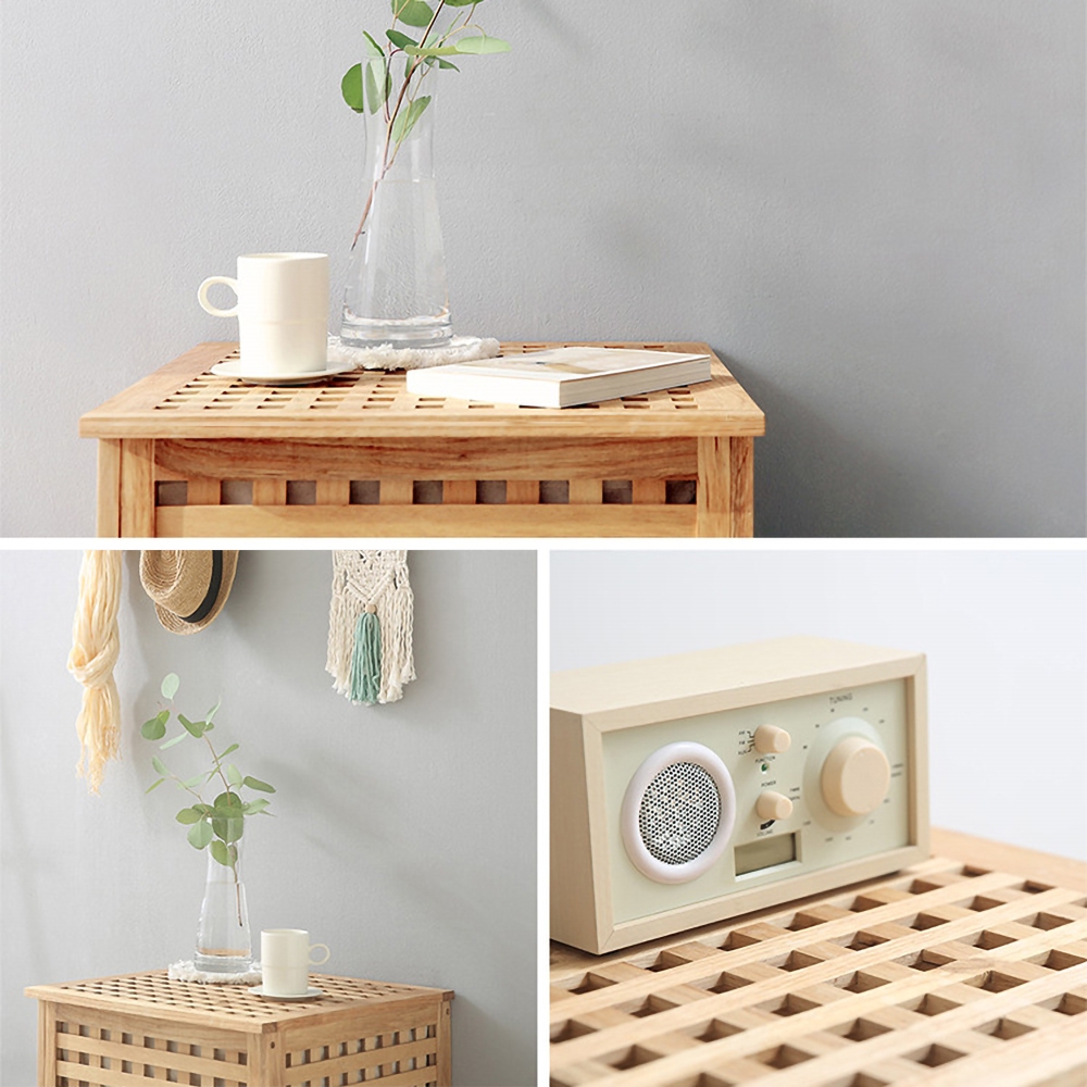 Modern Nightstand Grid Nightstand 1 Door Accent Cabinet Wood Bedside Table window image