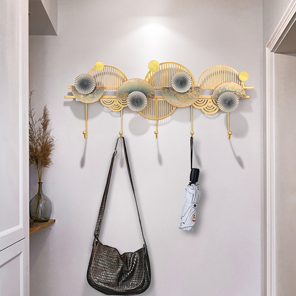 Oriental Style Distressed Wall Mounted Coat Rack Set of 2 window image