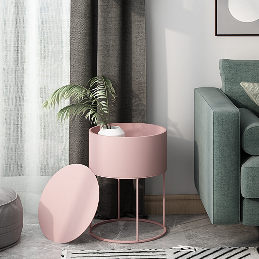 Pink Modern Round Side Table Metal End Table Plant Pot window image