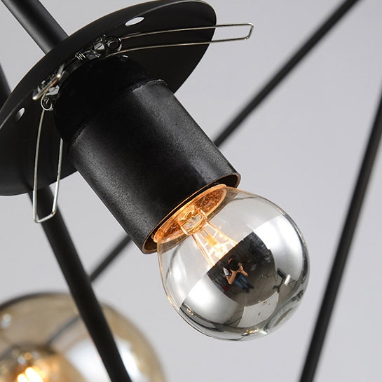 Retro Industrial Loft Multiple Tea Glass Globe Black Iron 15-Light Pendant Light window image