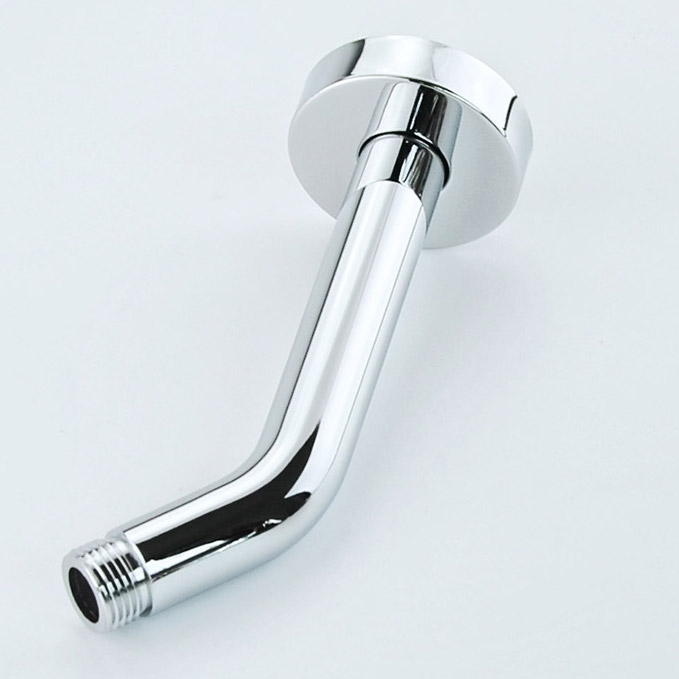 Modern Wall Mounted Solid Brass Short Curved Shower Arm for Rain Shower Head in Polished Chrome window image
