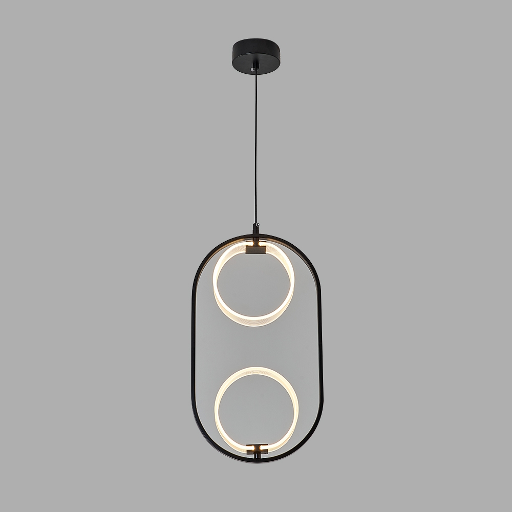 Modern Acrylic LED Pendant Light 2 Light Oval Shape Black Metal window image