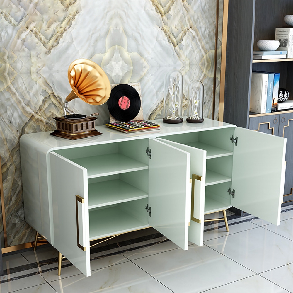 55" Modern White Sideboard Buffet with 4 Doors 4 Shelves in Gold window image