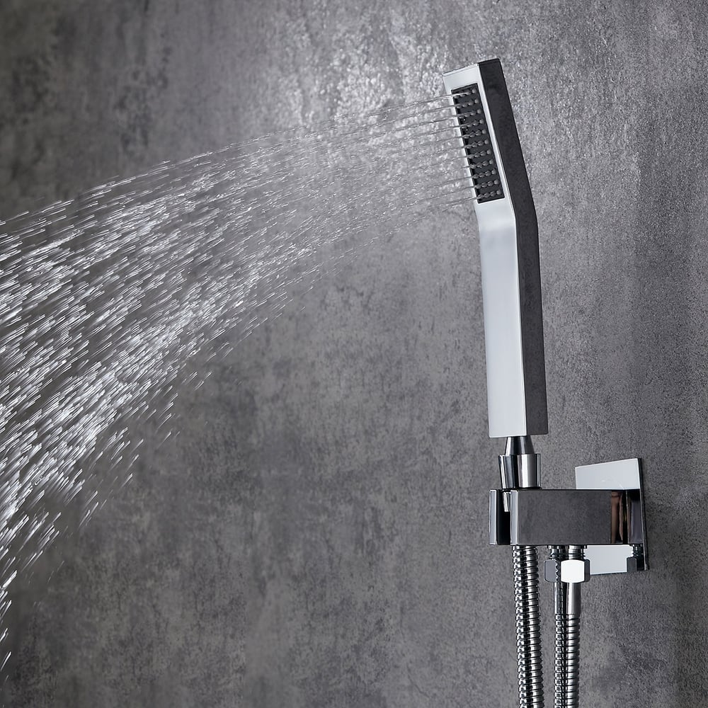 Dree Solid Brass Wall Mounted 16" Square Rainshower Handshower and Tub Spout Shower Combo Set in Polished Chrome window image
