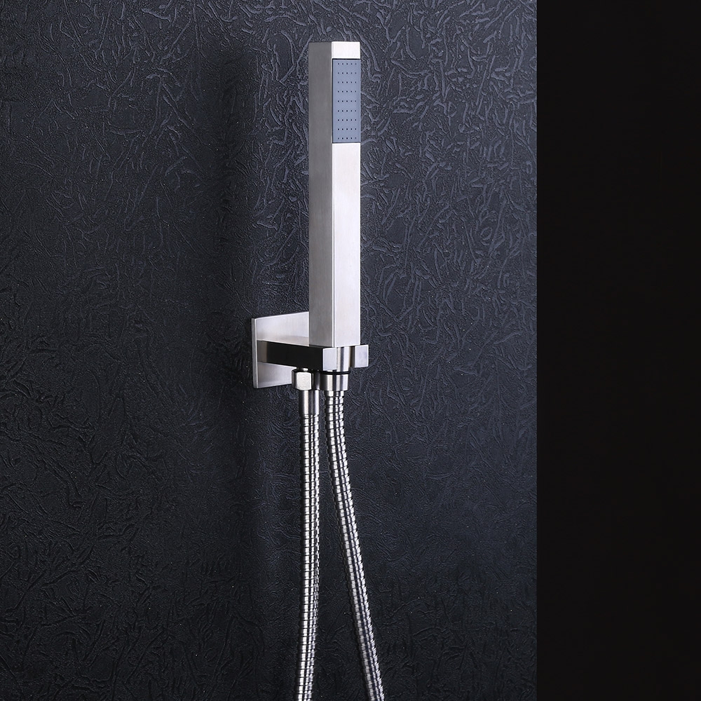 Dree 24" Stainless Steel Brushed Nickel Ceiling Mounted Rain Shower Head & Hand Shower & Tub Spout Shower Set Single Handle window image