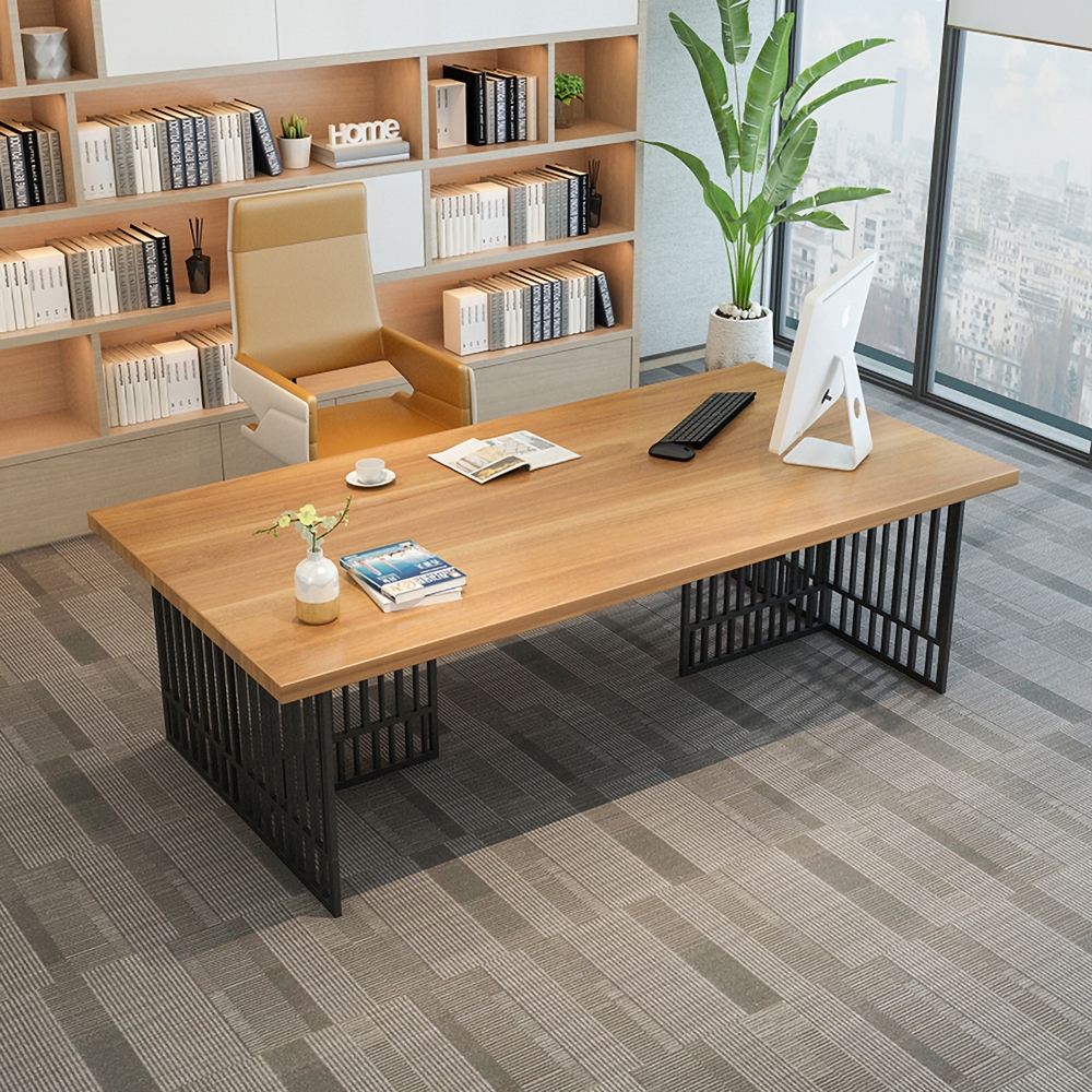 55" Solid Wood Writing Desk Rectangular Office Desk Metal Frame window image