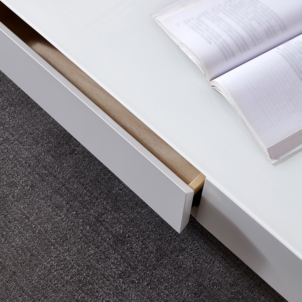 47.2" Modern White Coffee Table with Drawers Stainless Steel Legs window image