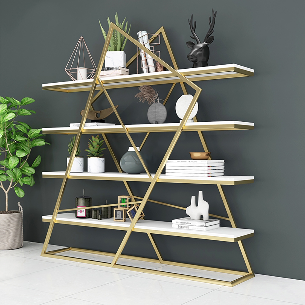 Abstract Chic Storage Standing Metal Etagere Bookshelf in Gold & White window image