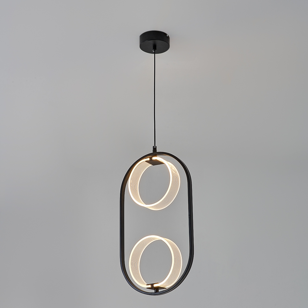 Modern Acrylic LED Pendant Light 2 Light Oval Shape Black Metal window image
