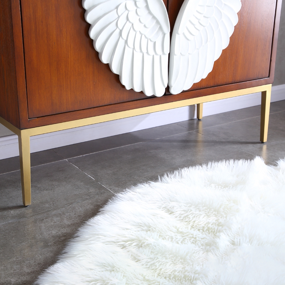 Modern Walnut&White Cabinet Feathered Rectangular Kitchen Cabinet with 2 Interior Shelves and Doors Stainless Steel window image