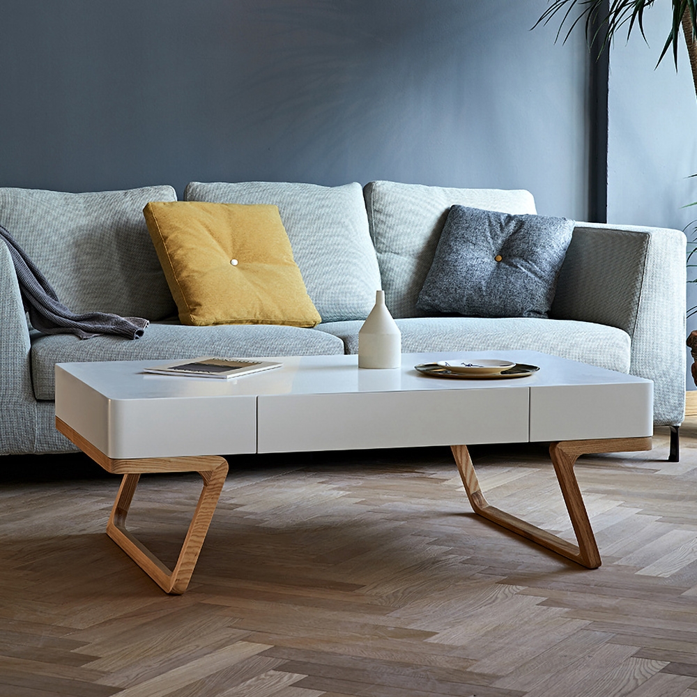 47.2" Rectangular Coffee Table with Drawer Storage White window image