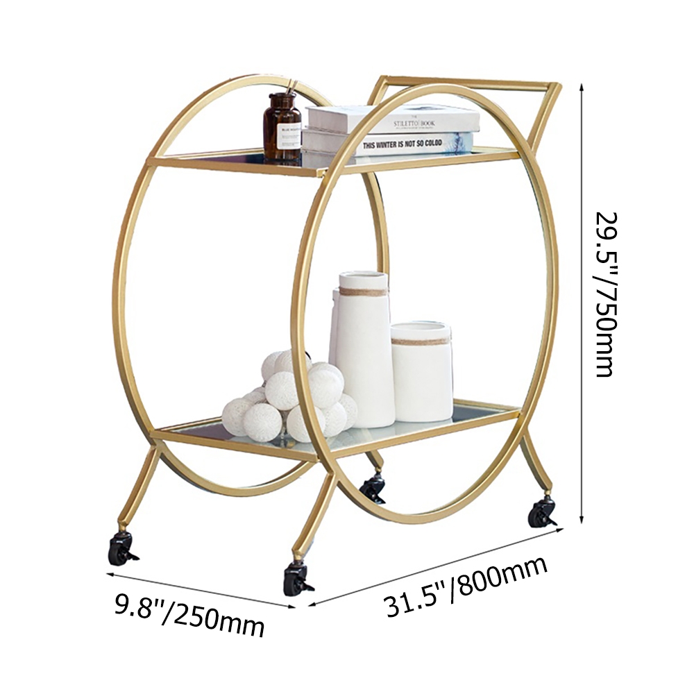 800mm Modern 2-Tier Utility Cart with Wheel Gold window image