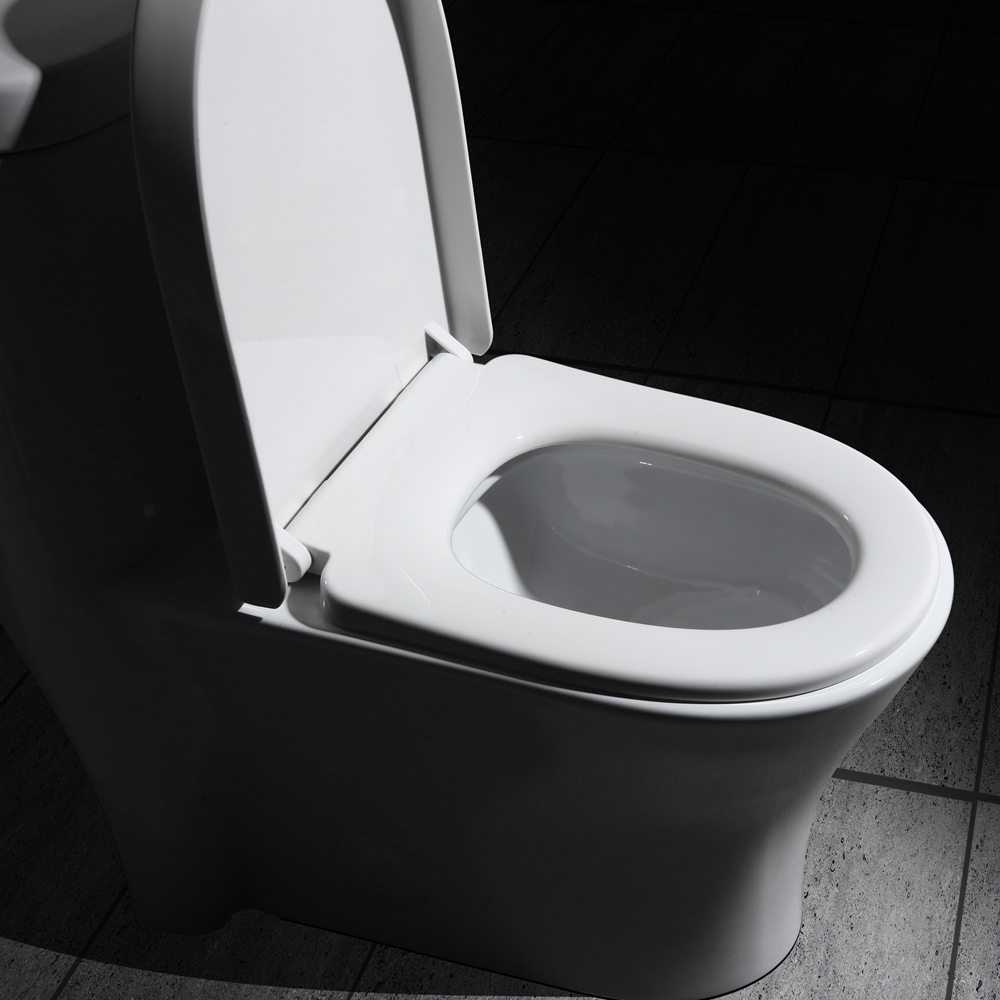 Modern Dual Flush One-Piece Elongated Siphonic Toilet with Slow Close Seat & Lid in White window image