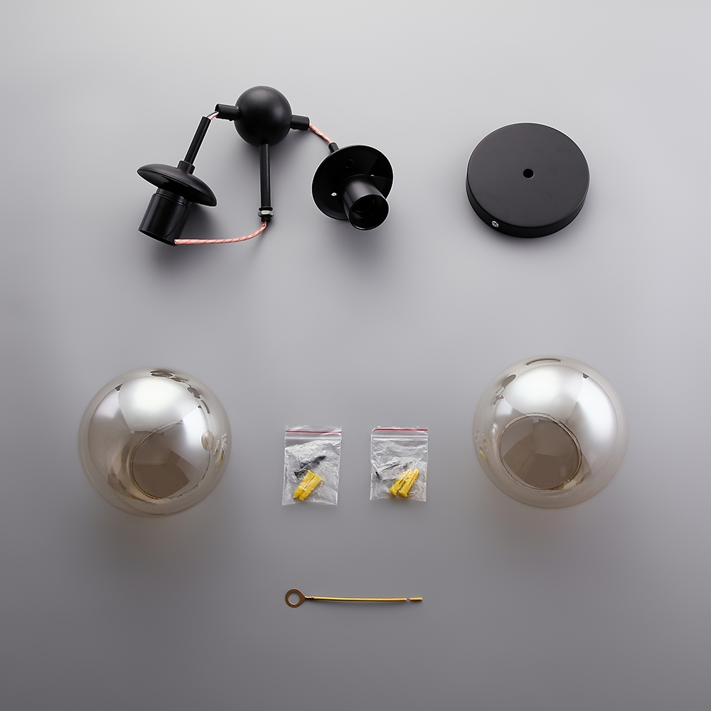 Adory Retro 2-Light Tea Glass Globe Shade Black Metal Base Indoor Sconce Wall Lamp window image