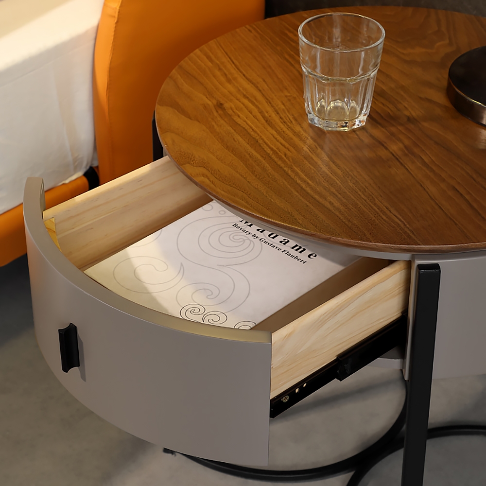 Modern Nightstand Grey Nightstand with Drawer Nightstand with Black Frame window image