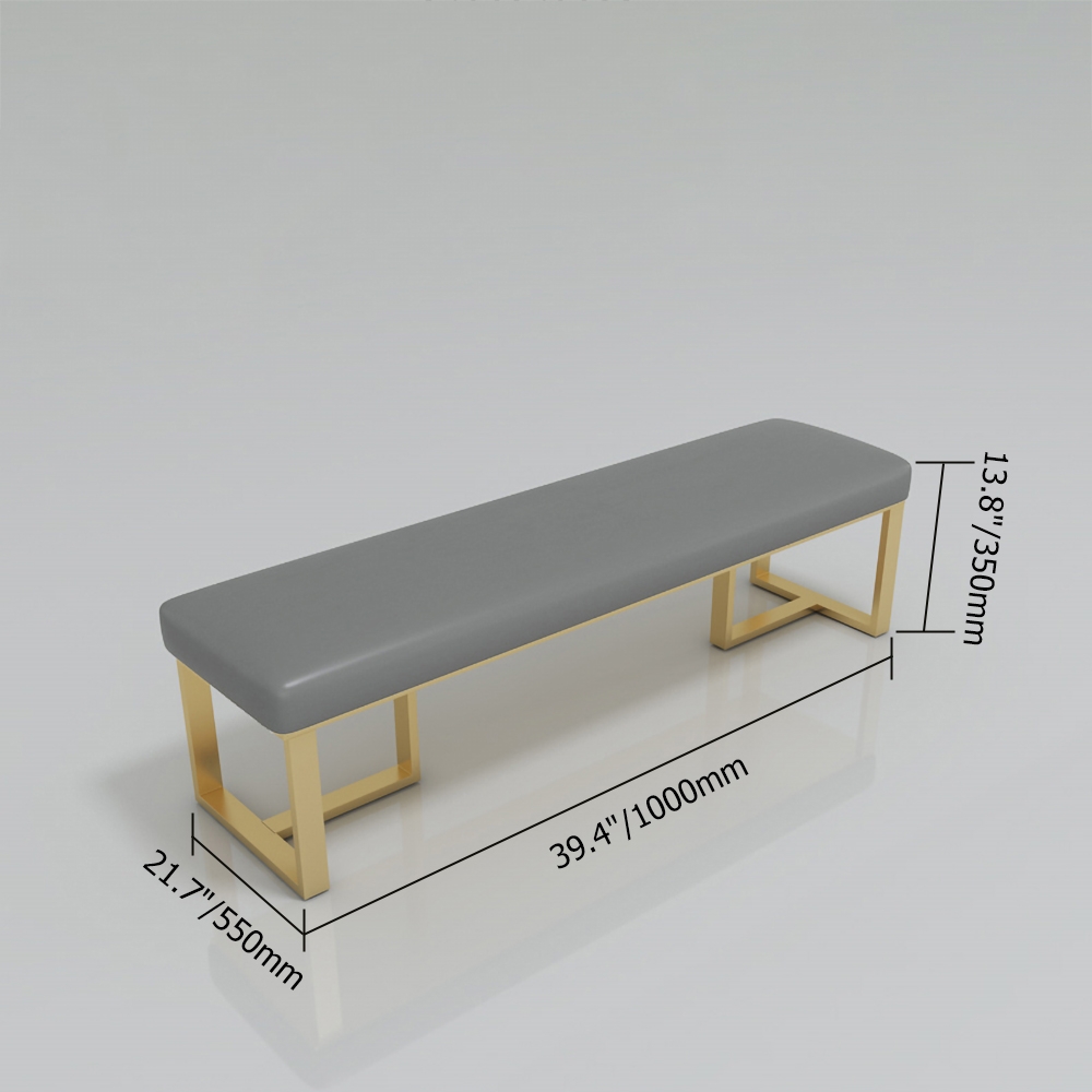 Modern Hallway Bench Grey Faux Leather Upholstered Ottoman Bench for End of Bed window image