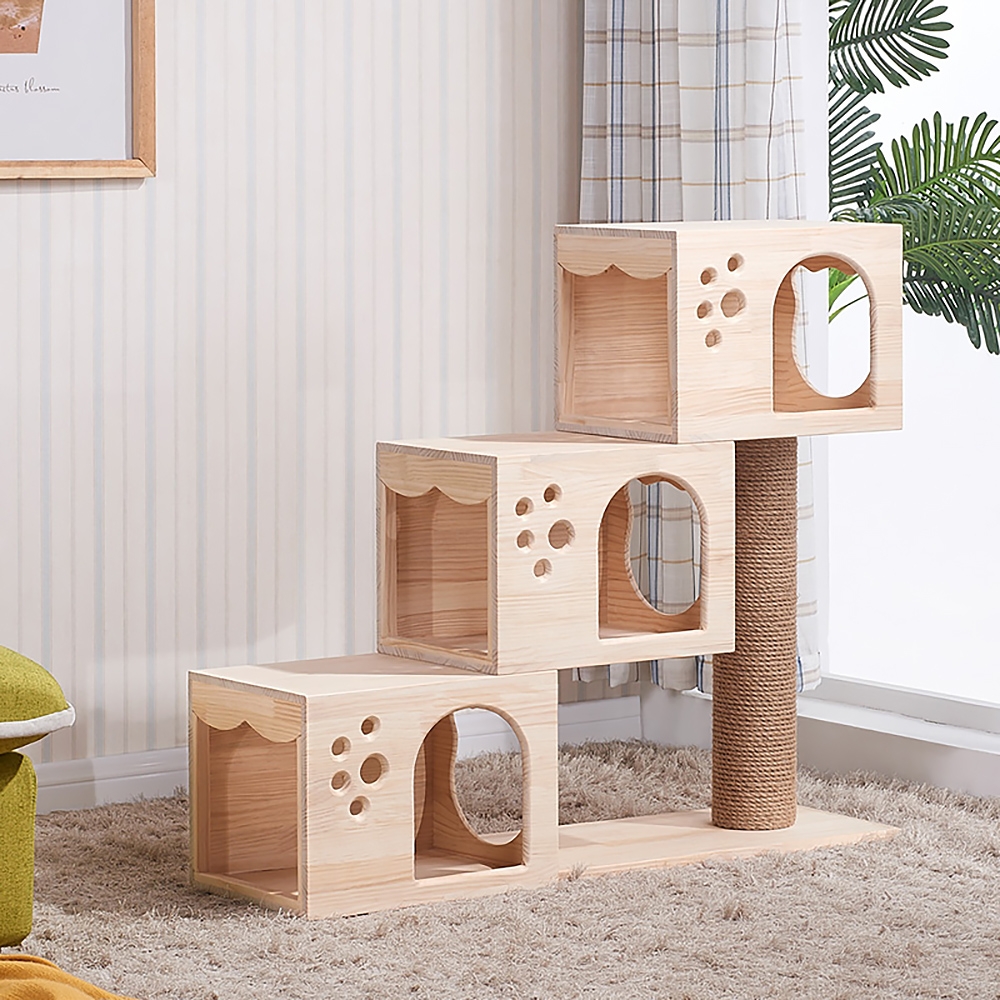 1300mm Multilevel Cat Tree Condo Pine Wood Cat Step Sisal Scratch Post window image