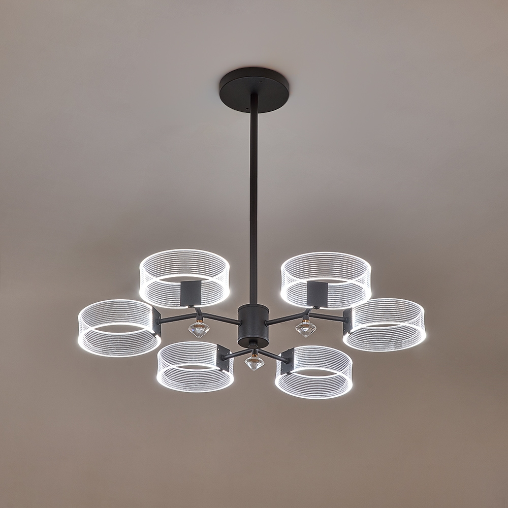Modern Acrylic LED Chandelier Pendant Lighting 6 Light Black Metal window image