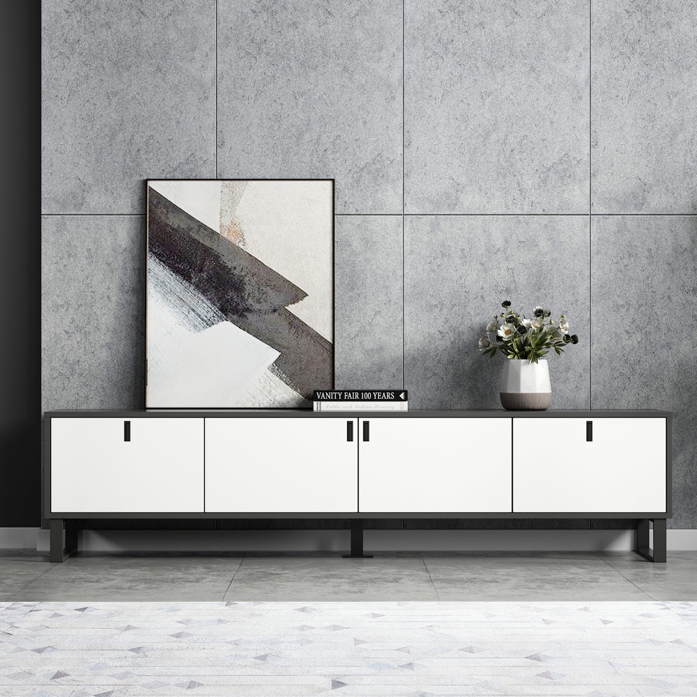 78" White & Gray TV Stand Minimalist Media Console with Doors & Drawers & Shelves window image