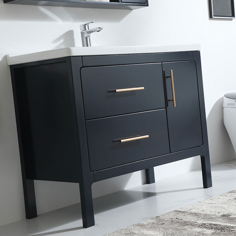 Modern Blue 40" Single Sink Bathroom Vanity with Sink & Drawers Medicine Cabinet Included window image