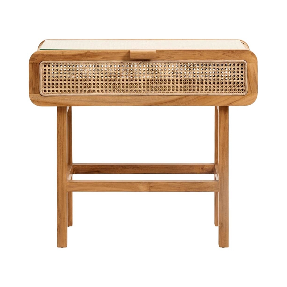 Rustic End Table with Storage Side Table Ash Wood & Rattan window image