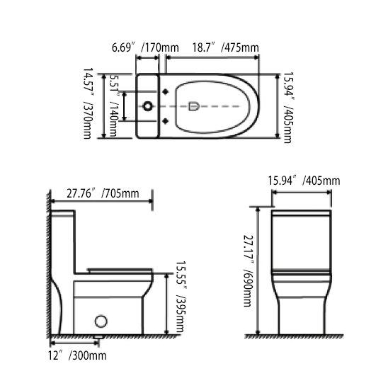Contemporary White Water Sense Labled One-Piece Elongated Dual Flush Siphonic Toilet Slow Close Seat